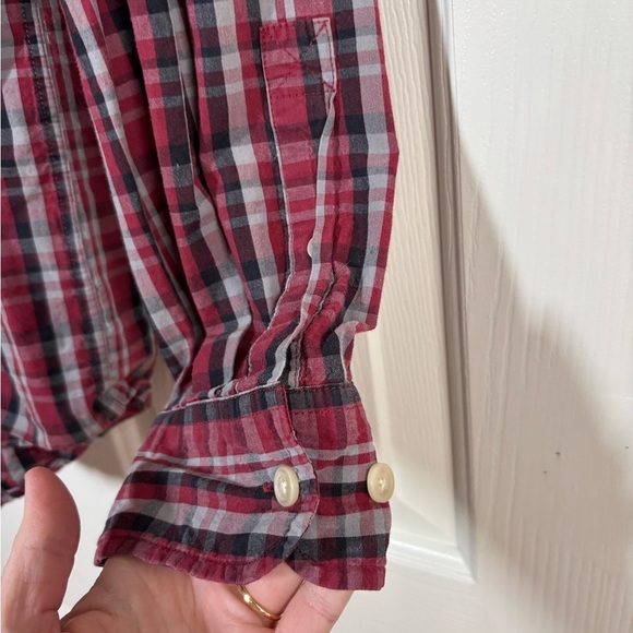 Vintage Timberland Shirt Men's Medium Button Up Red Black Plaid Cotton Western - Picture 10 of 11
